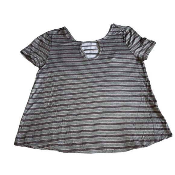 Pink Rose Vintage Cap Sleeve Knit Top W/ Keyhole Back Grey Combo Striped M New W - Picture 1 of 4
